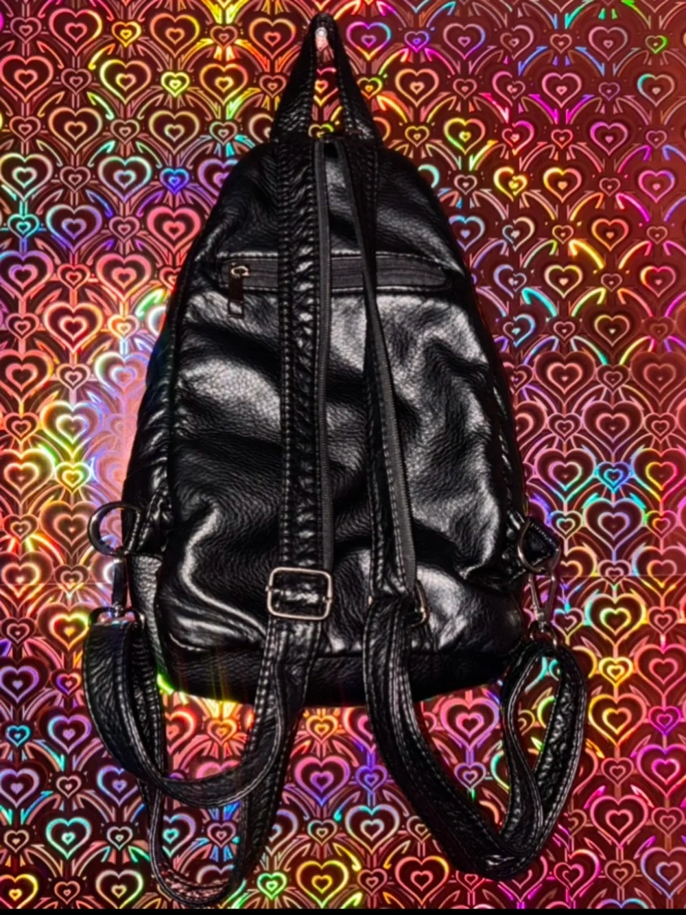 Black Leather Floral-Embroidered Mini Backpack